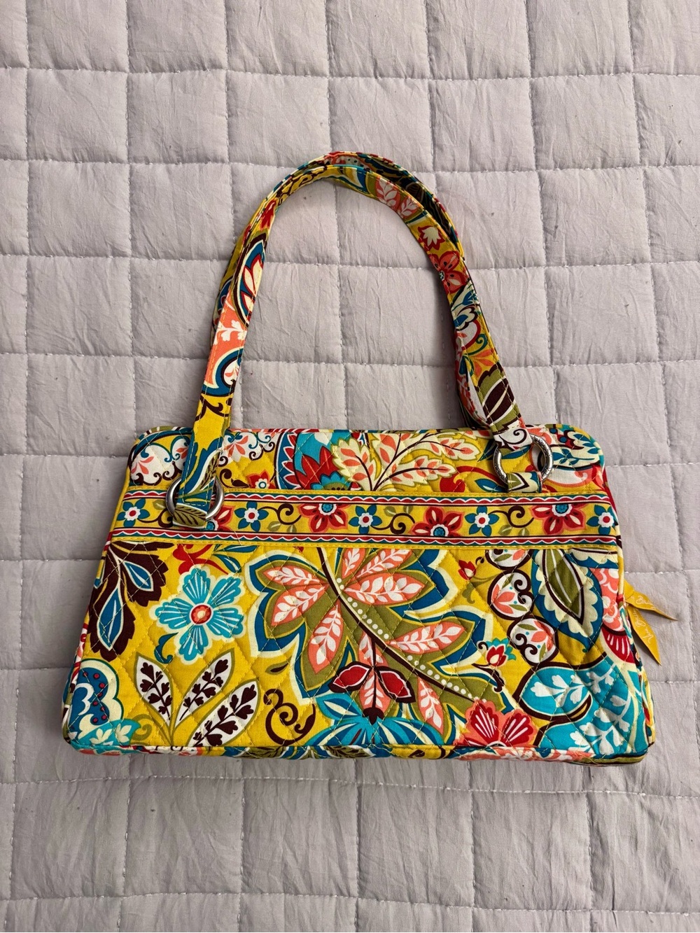 VERA BRADLEY Floral Quilted Yellow Shoulder Bag with Multicolor Print